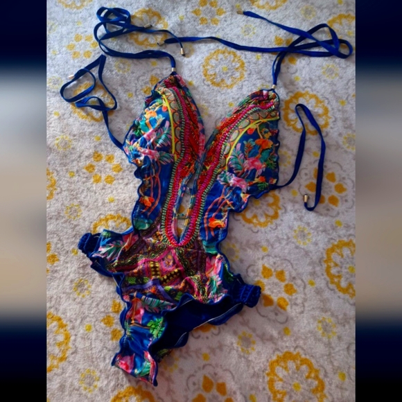 Lateen One Piece Beaded Open Back Bathing Suit XL DD - Picture 1 of 7